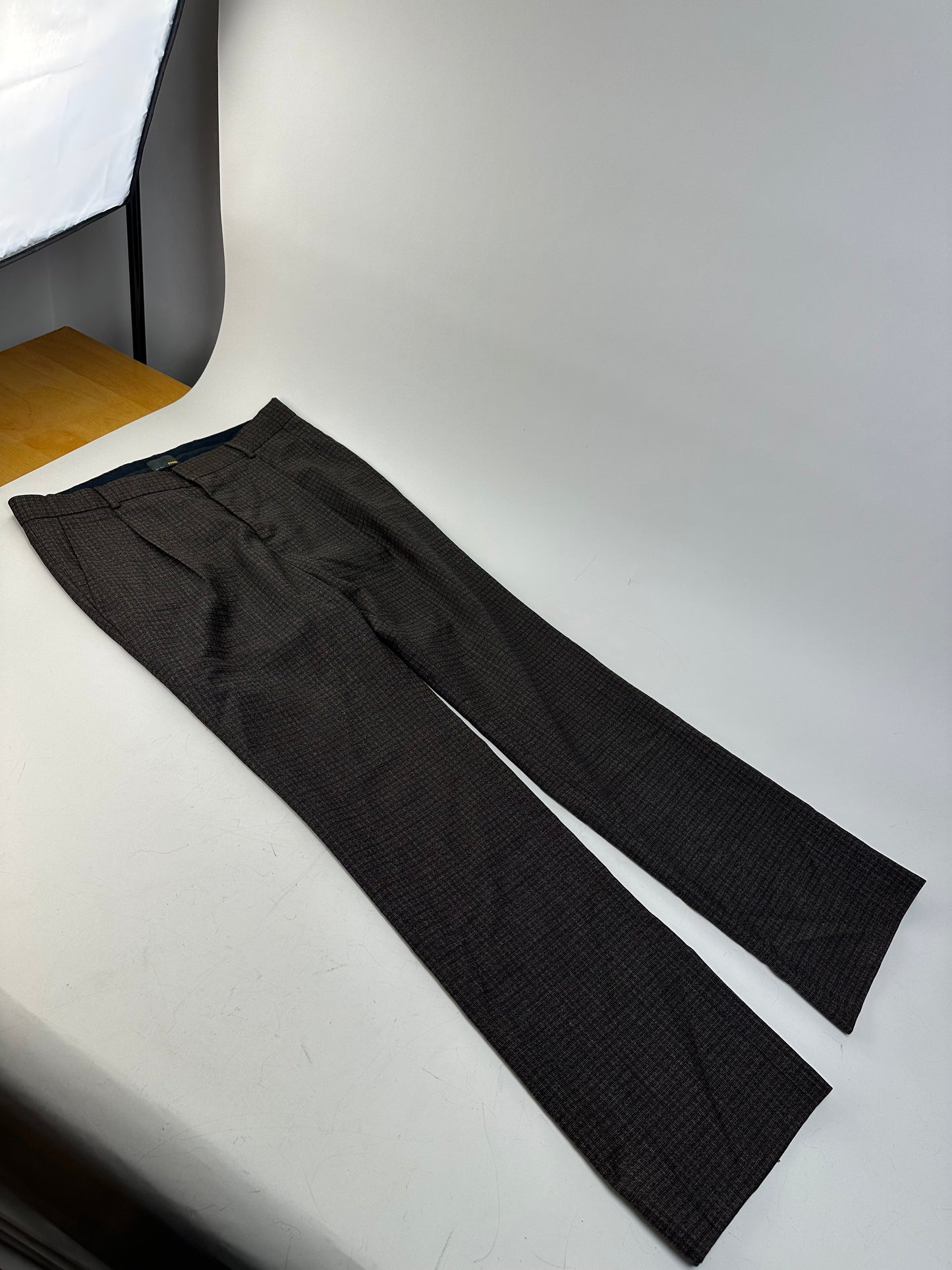 Vintage Fendi Checked Wool Blend Trousers Dark Grey XS