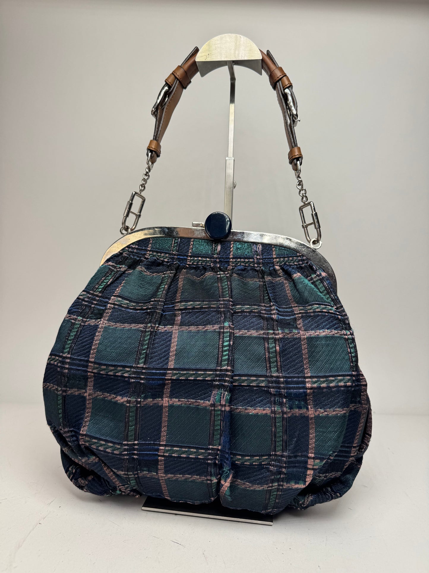 Vintage Marni Checked Wool Handbag Blue Green