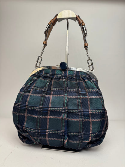 Vintage Marni Checked Wool Handbag Blue Green