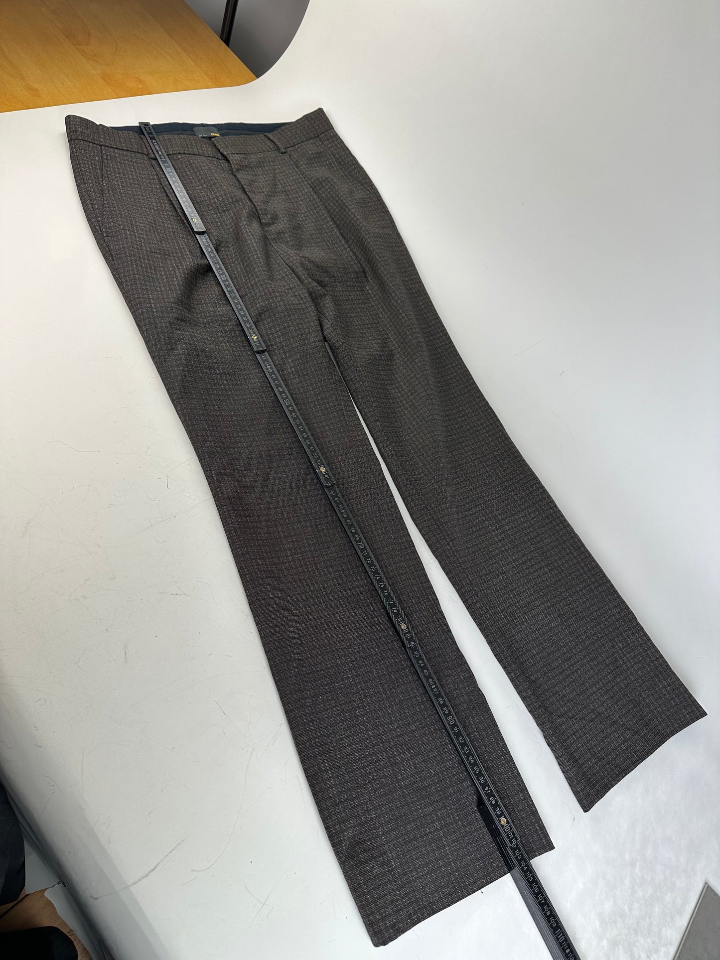 Vintage Fendi Checked Wool Blend Trousers Dark Grey XS