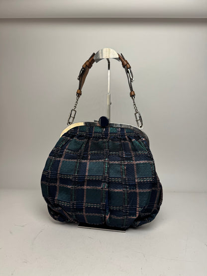 Vintage Marni Checked Wool Handbag Blue Green