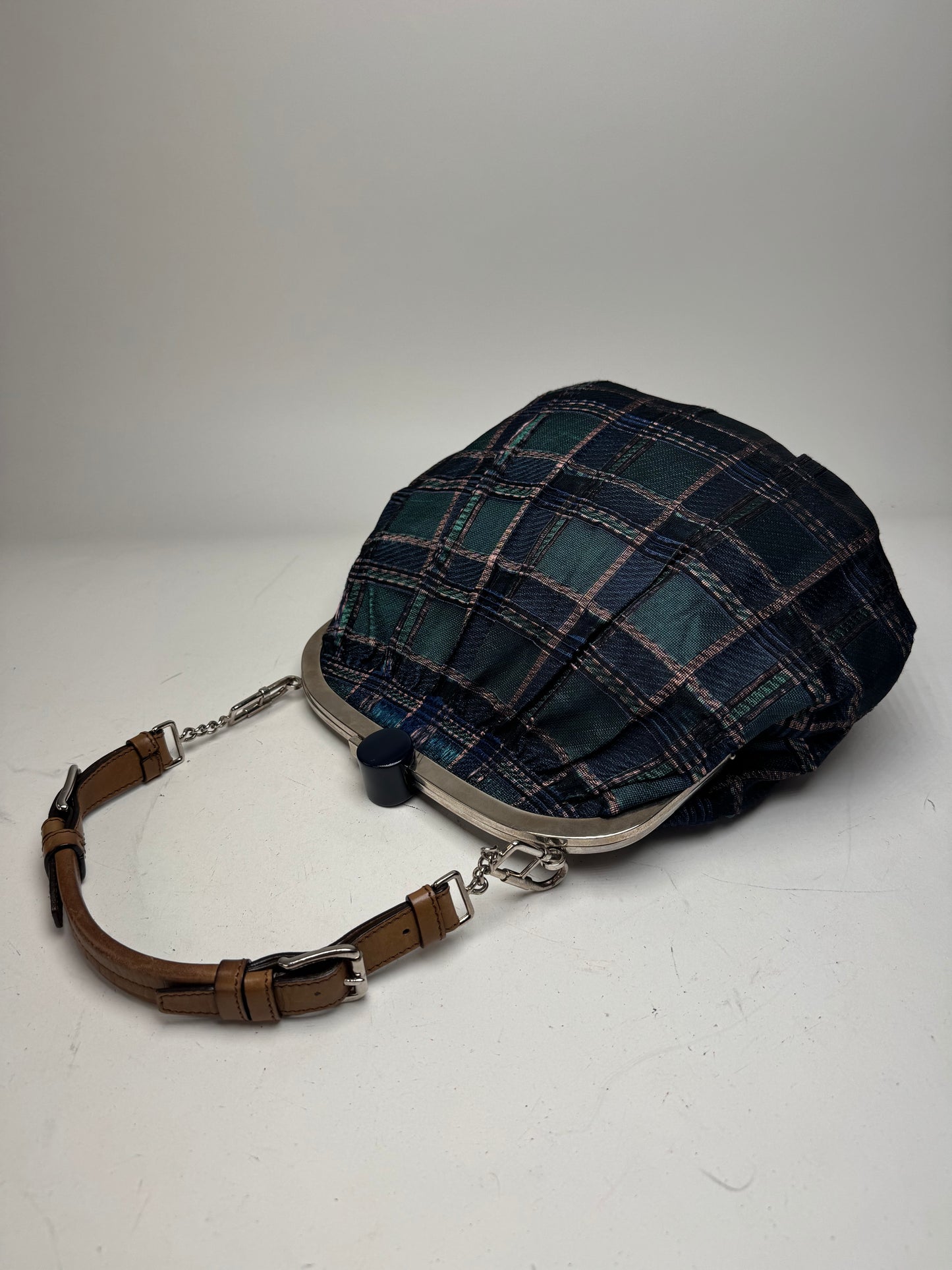 Vintage Marni Checked Wool Handbag Blue Green