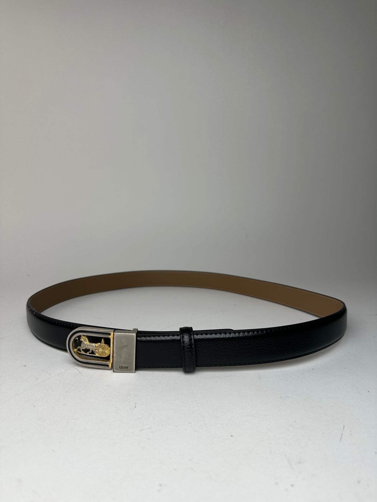 Vintage Celine Snake Emblossed Leather Belt Black