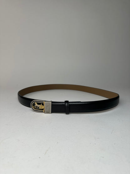 Vintage Celine Snake Emblossed Leather Belt Black