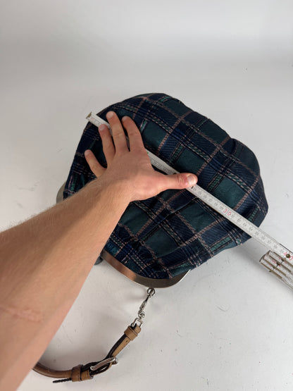 Vintage Marni Checked Wool Handbag Blue Green