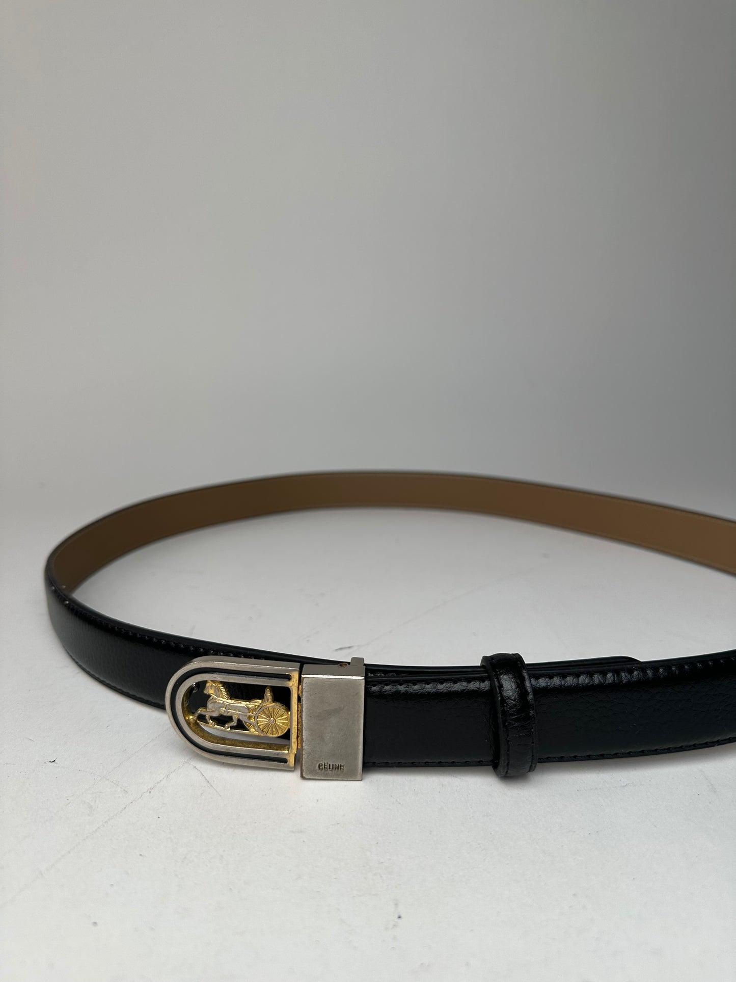 Vintage Celine Snake Emblossed Leather Belt Black