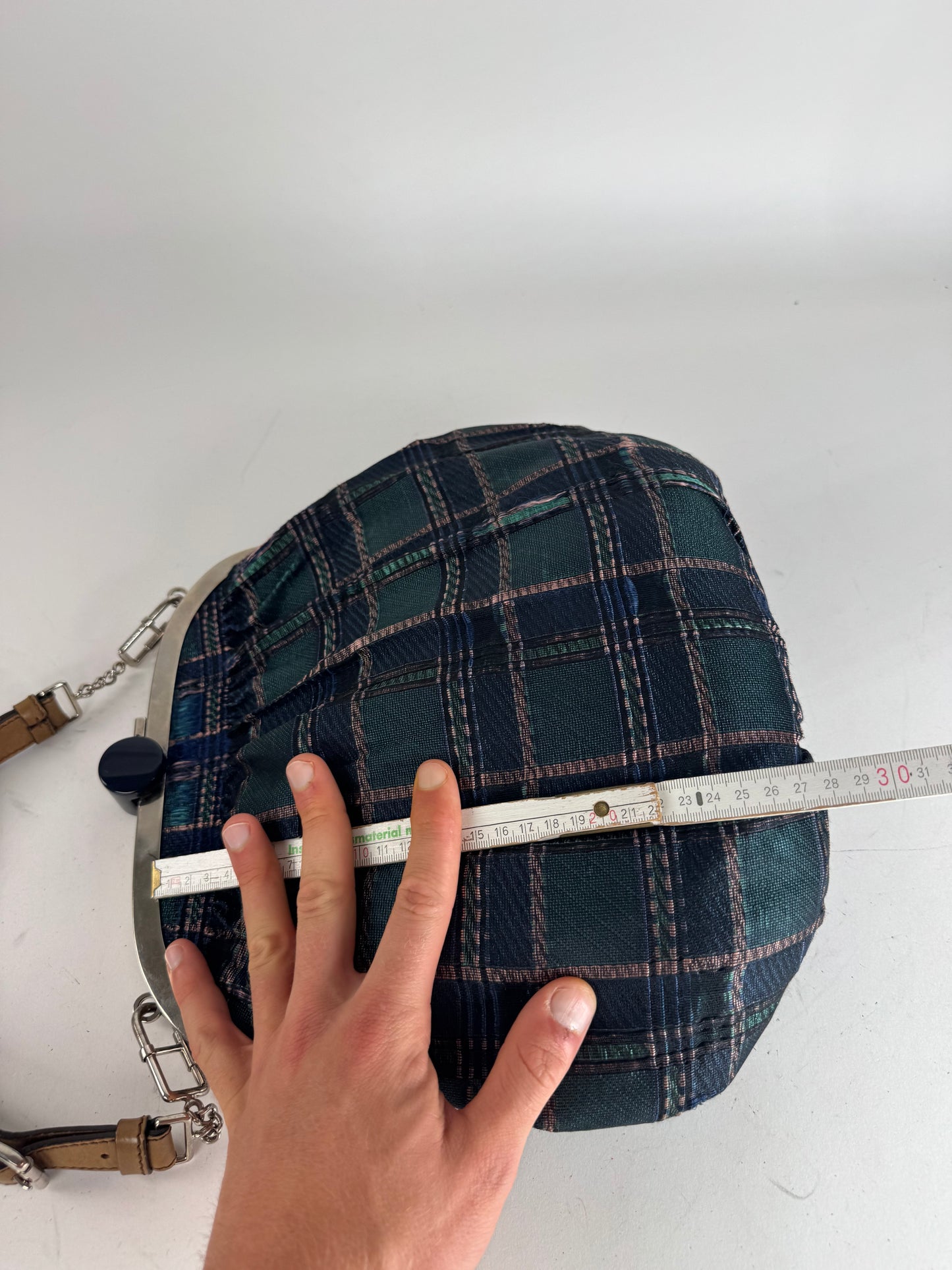 Vintage Marni Checked Wool Handbag Blue Green