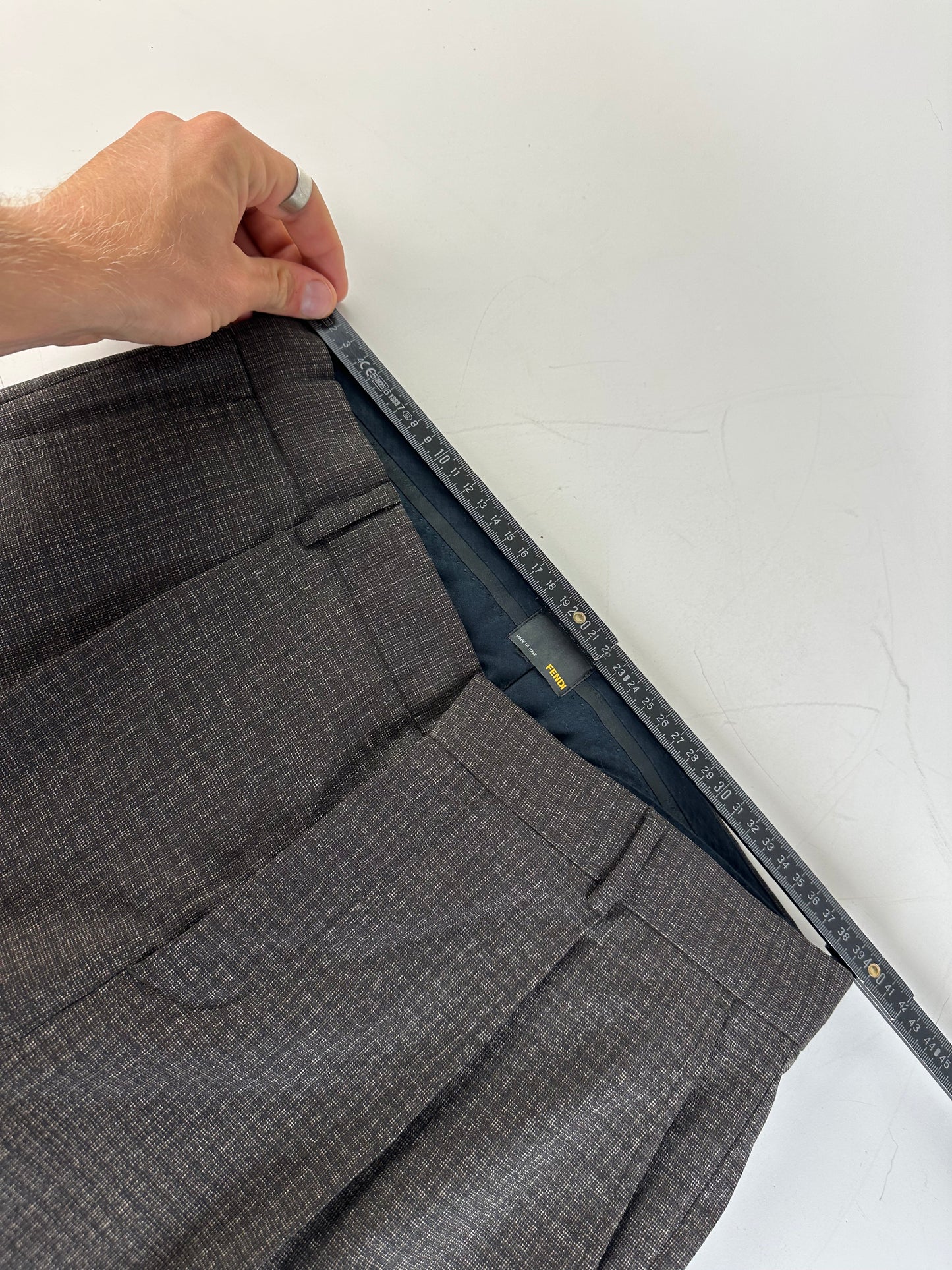 Vintage Fendi Checked Wool Blend Trousers Dark Grey XS