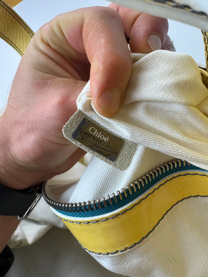 Vintage Chloe Big Tote Bag Silver Yellow white