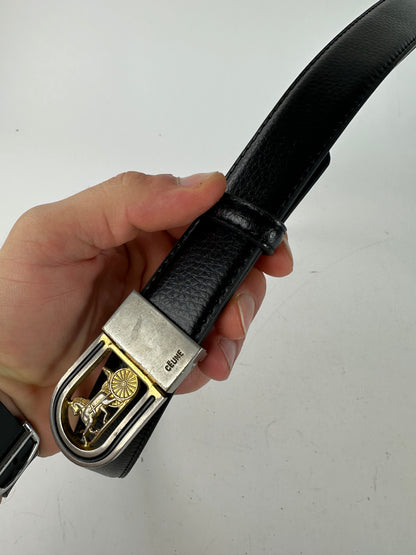 Vintage Celine Snake Emblossed Leather Belt Black