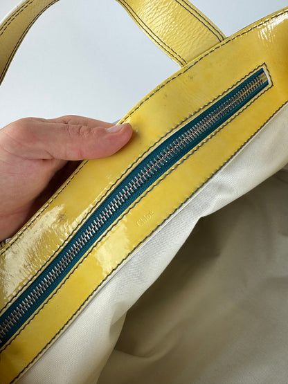 Vintage Chloe Big Tote Bag Silver Yellow white