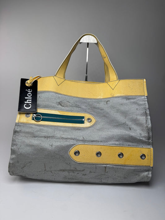 Vintage Chloe Big Tote Bag Silver Yellow white