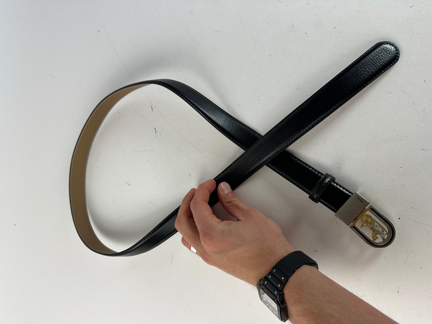 Vintage Celine Snake Emblossed Leather Belt Black