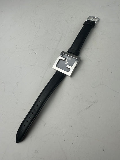 Vintage Fendi Leather Strap Bracelet Watch Black Silver