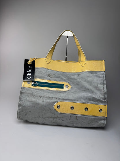 Vintage Chloe Big Tote Bag Silver Yellow white