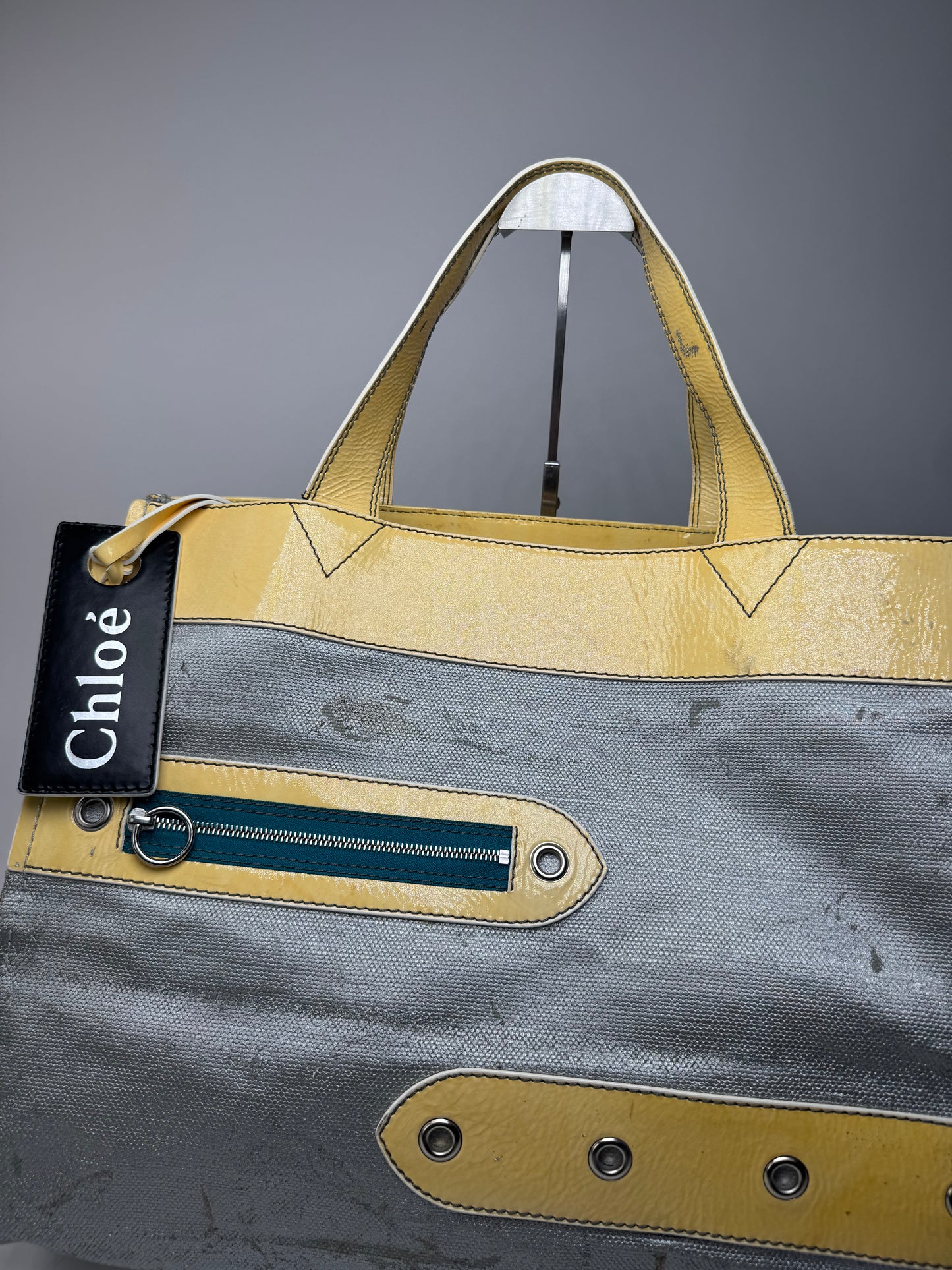 Vintage Chloe Big Tote Bag Silver Yellow white