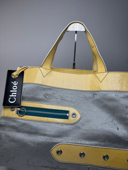 Vintage Chloe Big Tote Bag Silver Yellow white