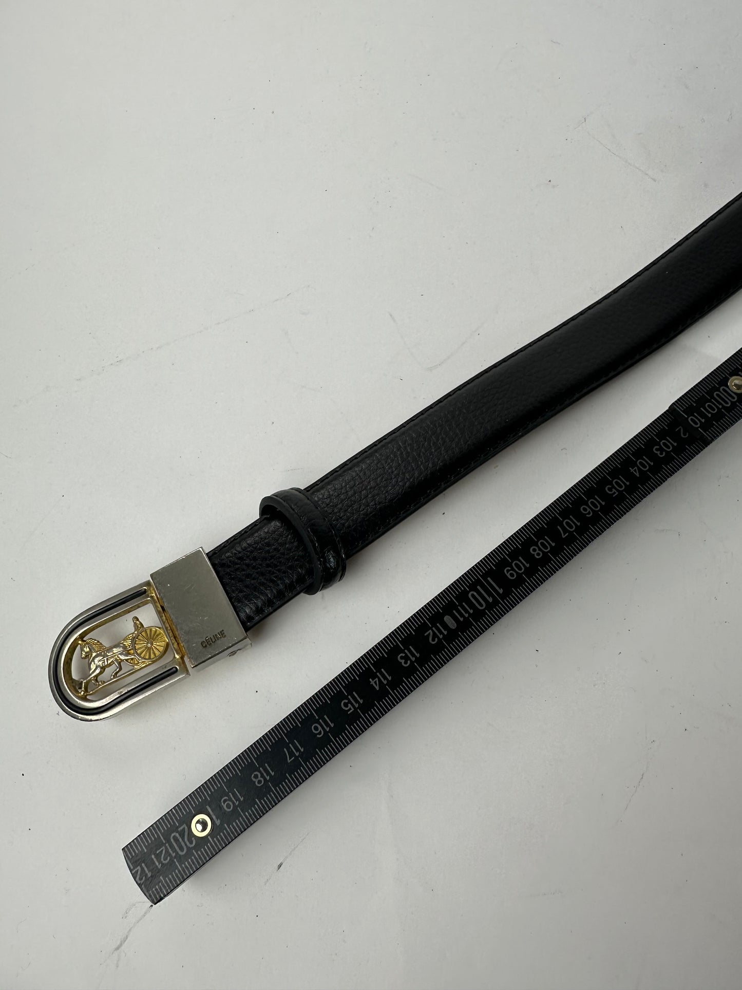 Vintage Celine Snake Emblossed Leather Belt Black