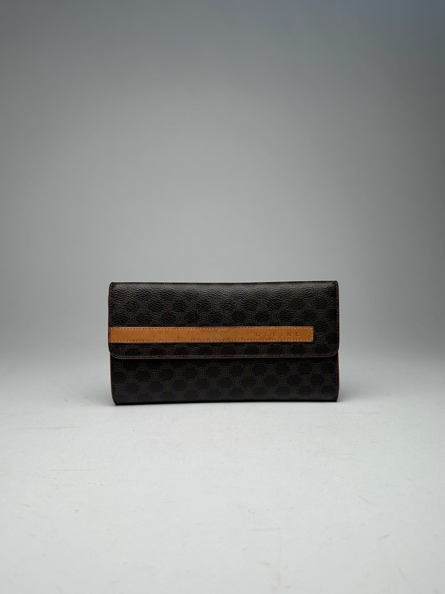 Vintage Celine Triomphe Leather Monogram Wallet Brown