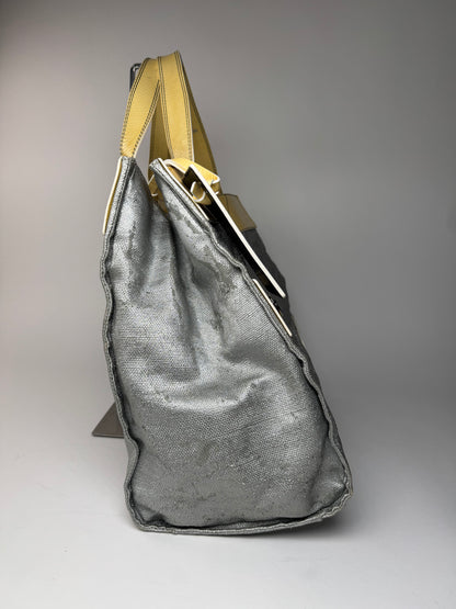 Vintage Chloe Big Tote Bag Silver Yellow white