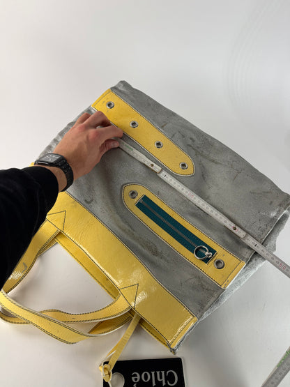 Vintage Chloe Big Tote Bag Silver Yellow white