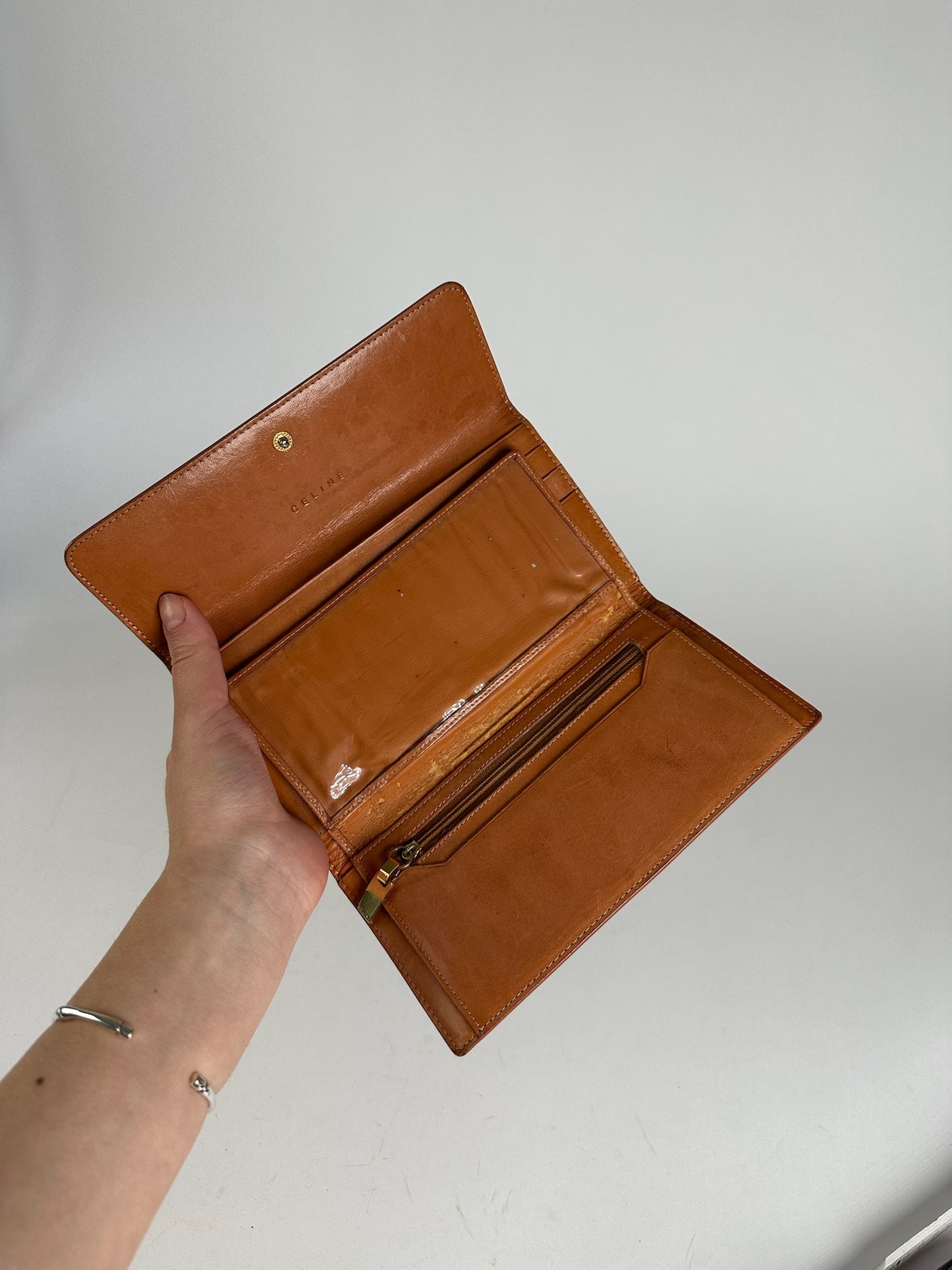 Vintage Celine Triomphe Leather Monogram Wallet Brown