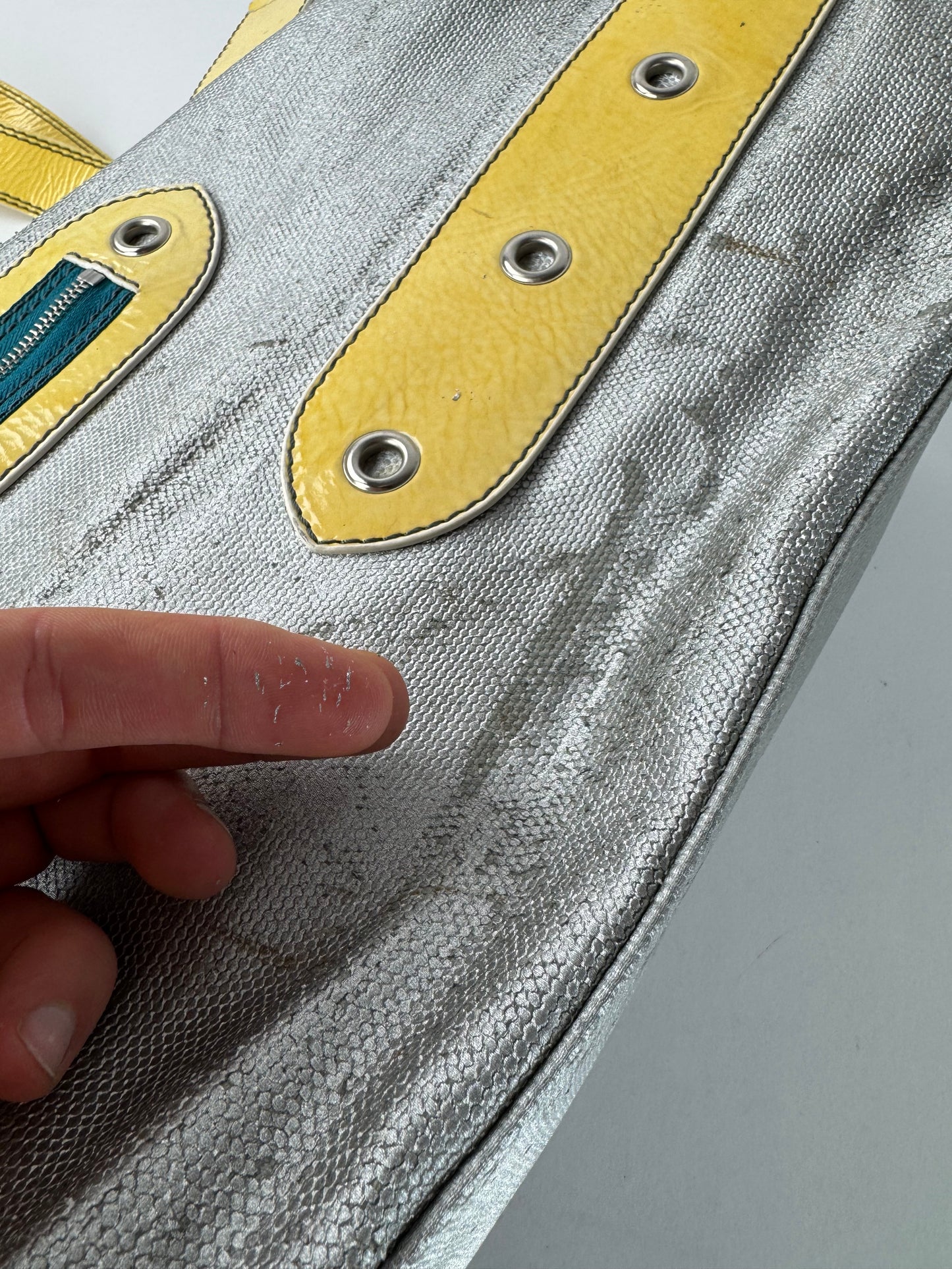 Vintage Chloe Big Tote Bag Silver Yellow white