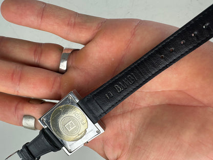 Vintage Fendi Leather Strap Bracelet Watch Black Silver
