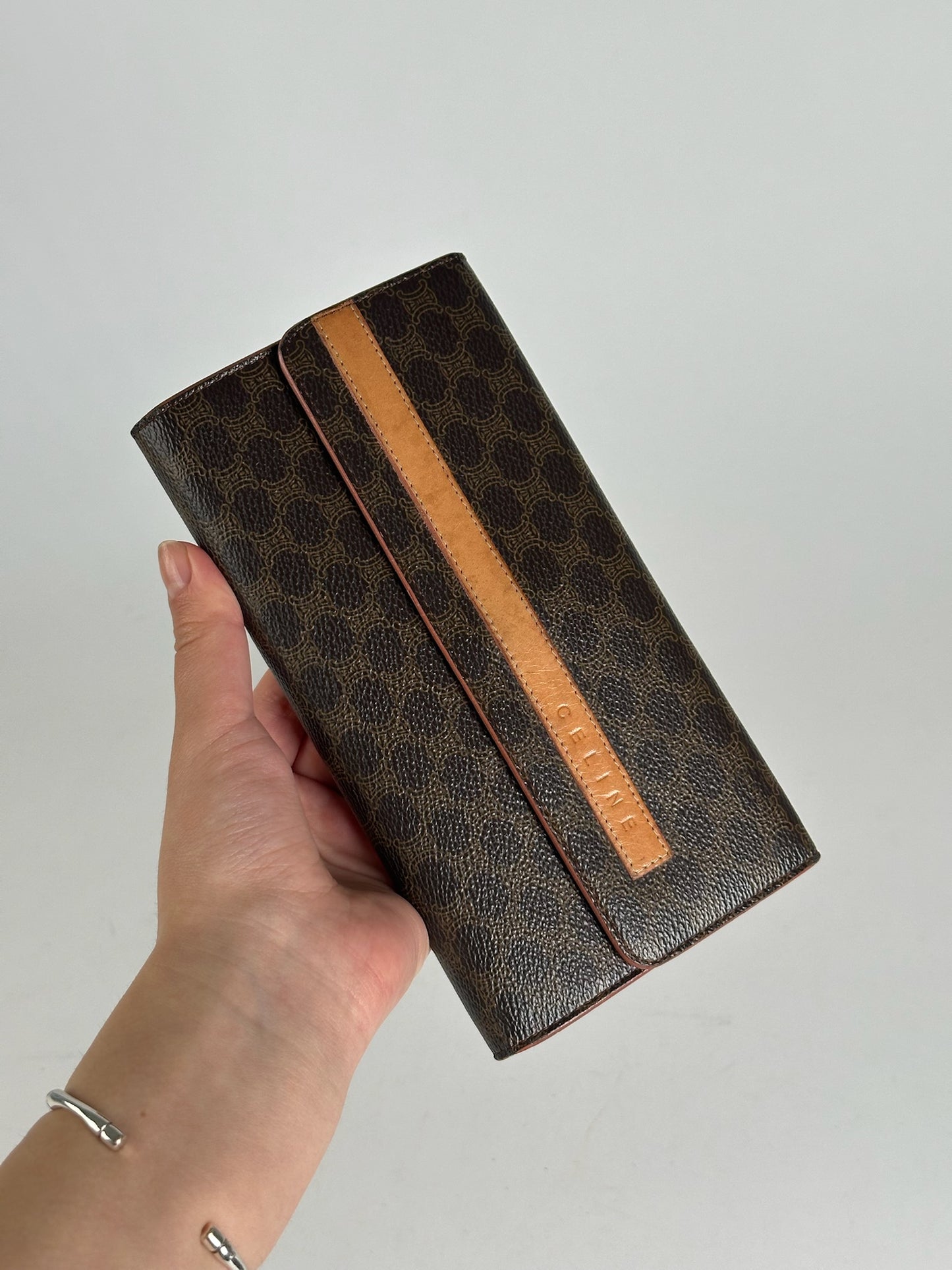 Vintage Celine Triomphe Leather Monogram Wallet Brown
