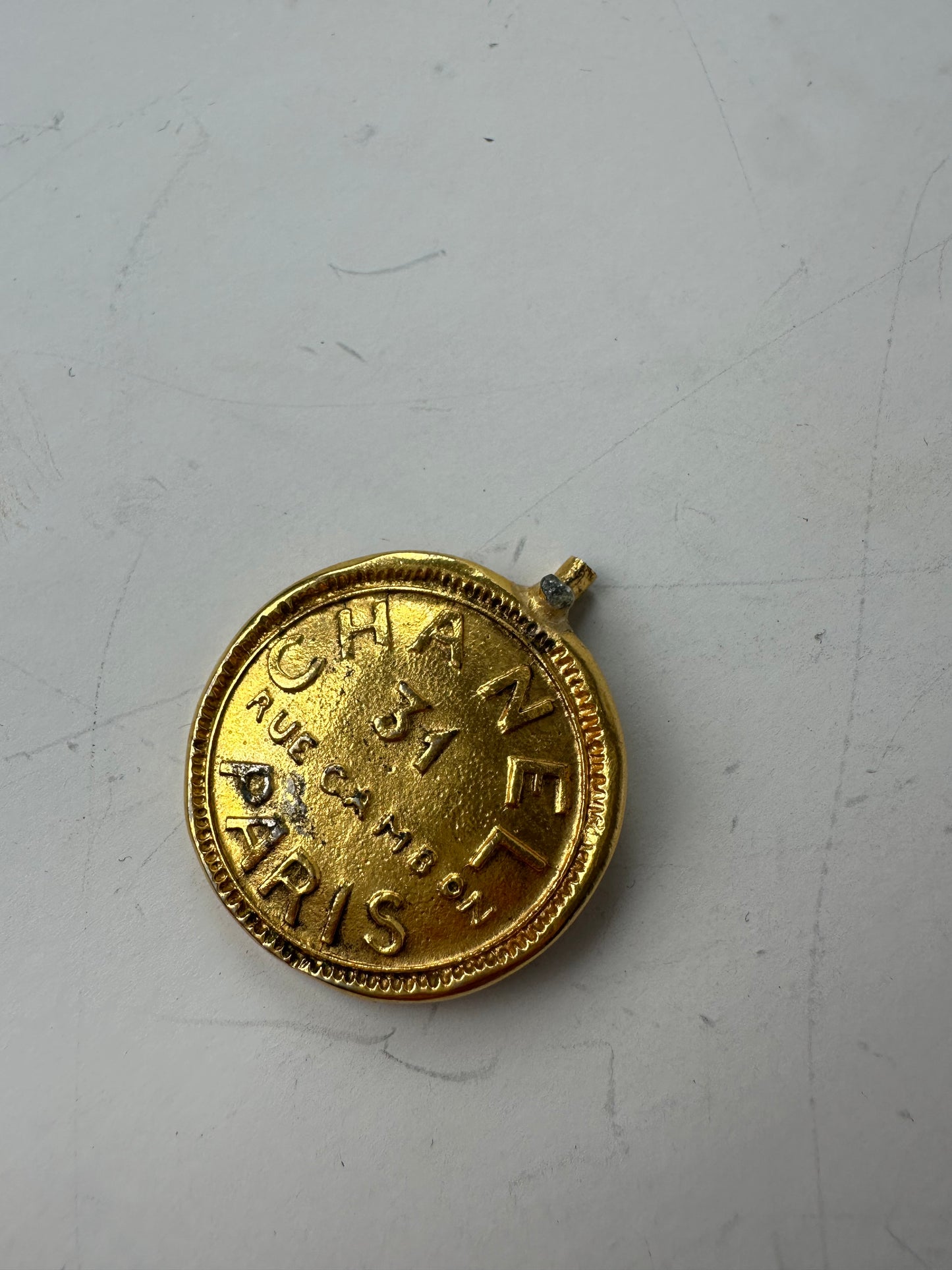 Vintage Chanel Logo Pendant Gold Brass