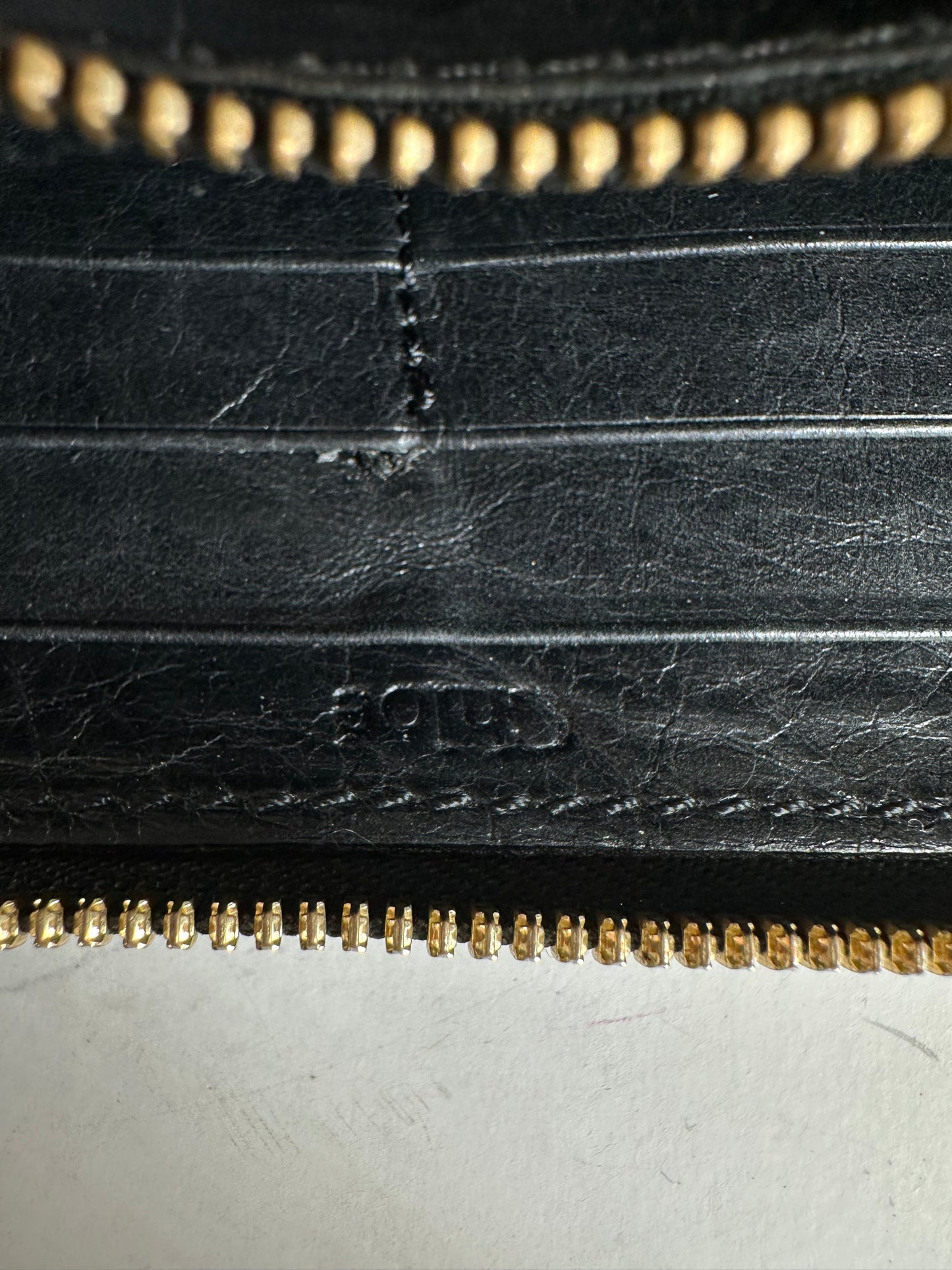 Vintage Chloe Leather Zip Wallet Black Gold