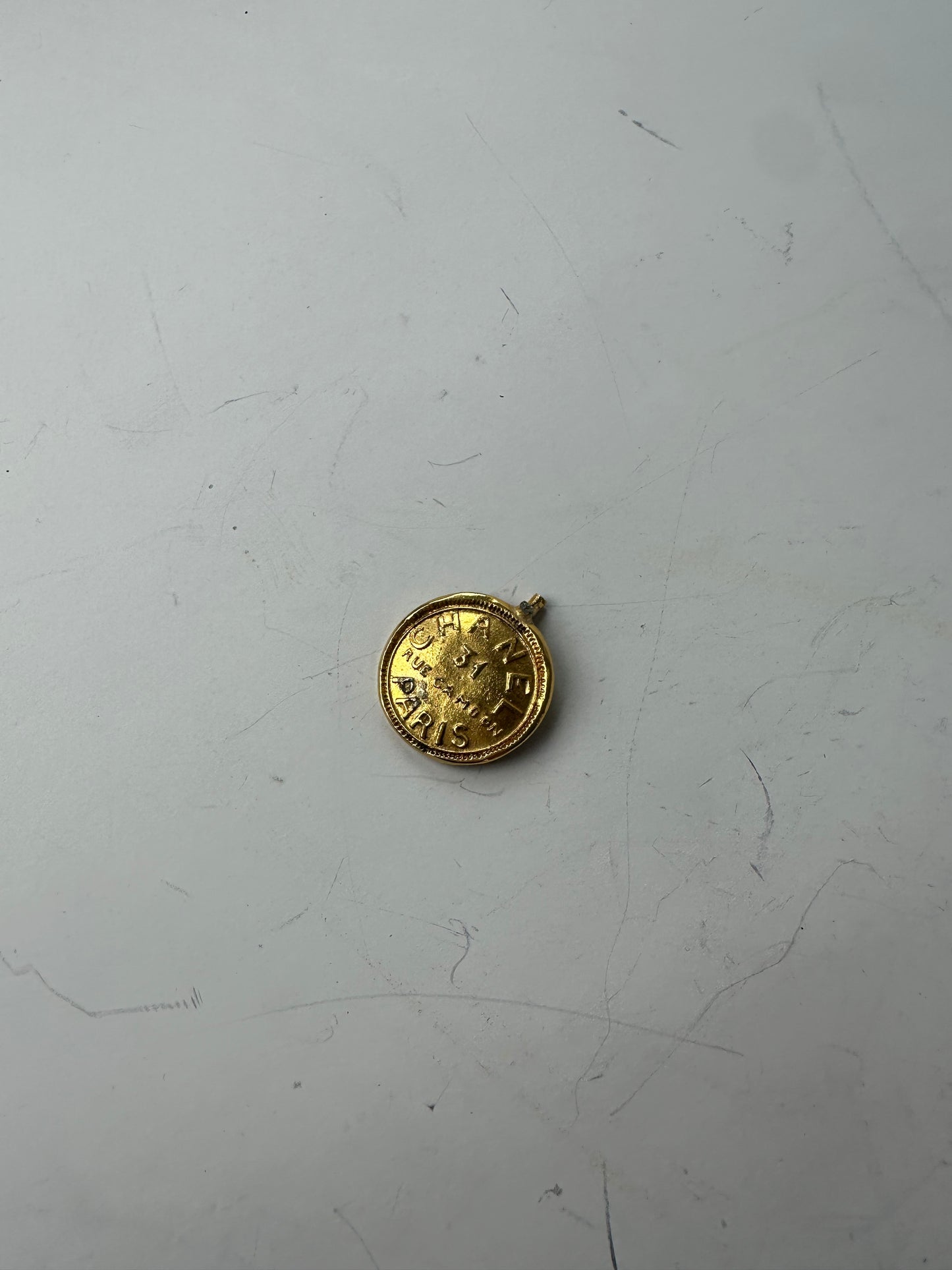 Vintage Chanel Logo Pendant Gold Brass