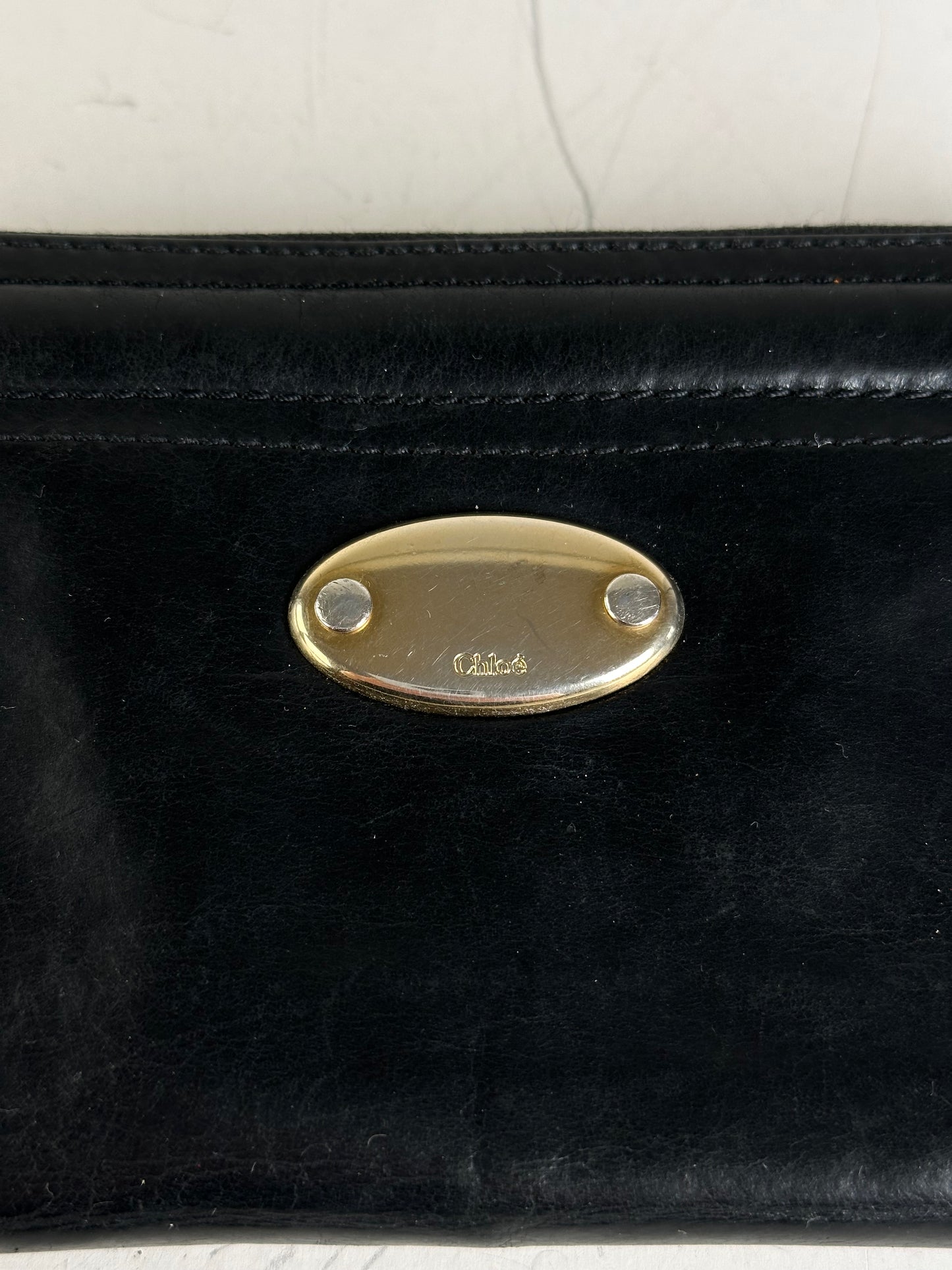 Vintage Chloe Leather Zip Wallet Black Gold