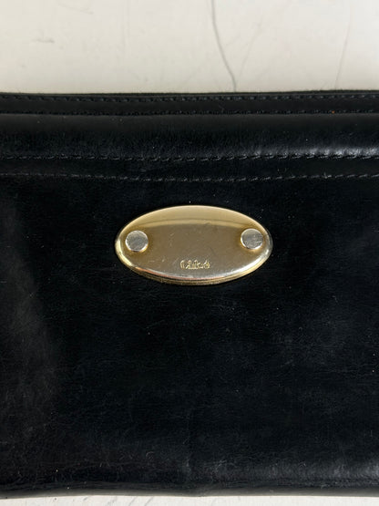 Vintage Chloe Leather Zip Wallet Black Gold