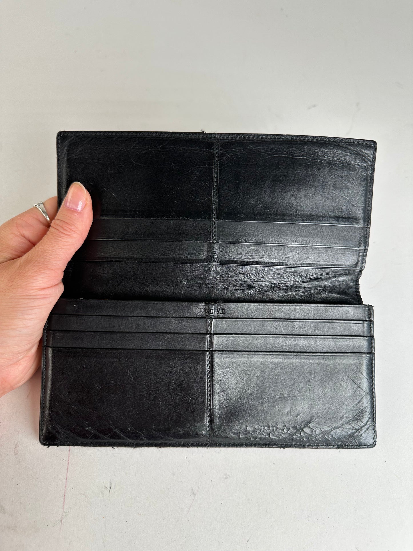 Vintage Loewe Madrid Grained Leather Long Wallet Black