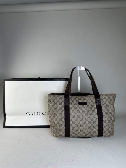 Vintage Gucci GG Supreme Tote Bag Beige Brown