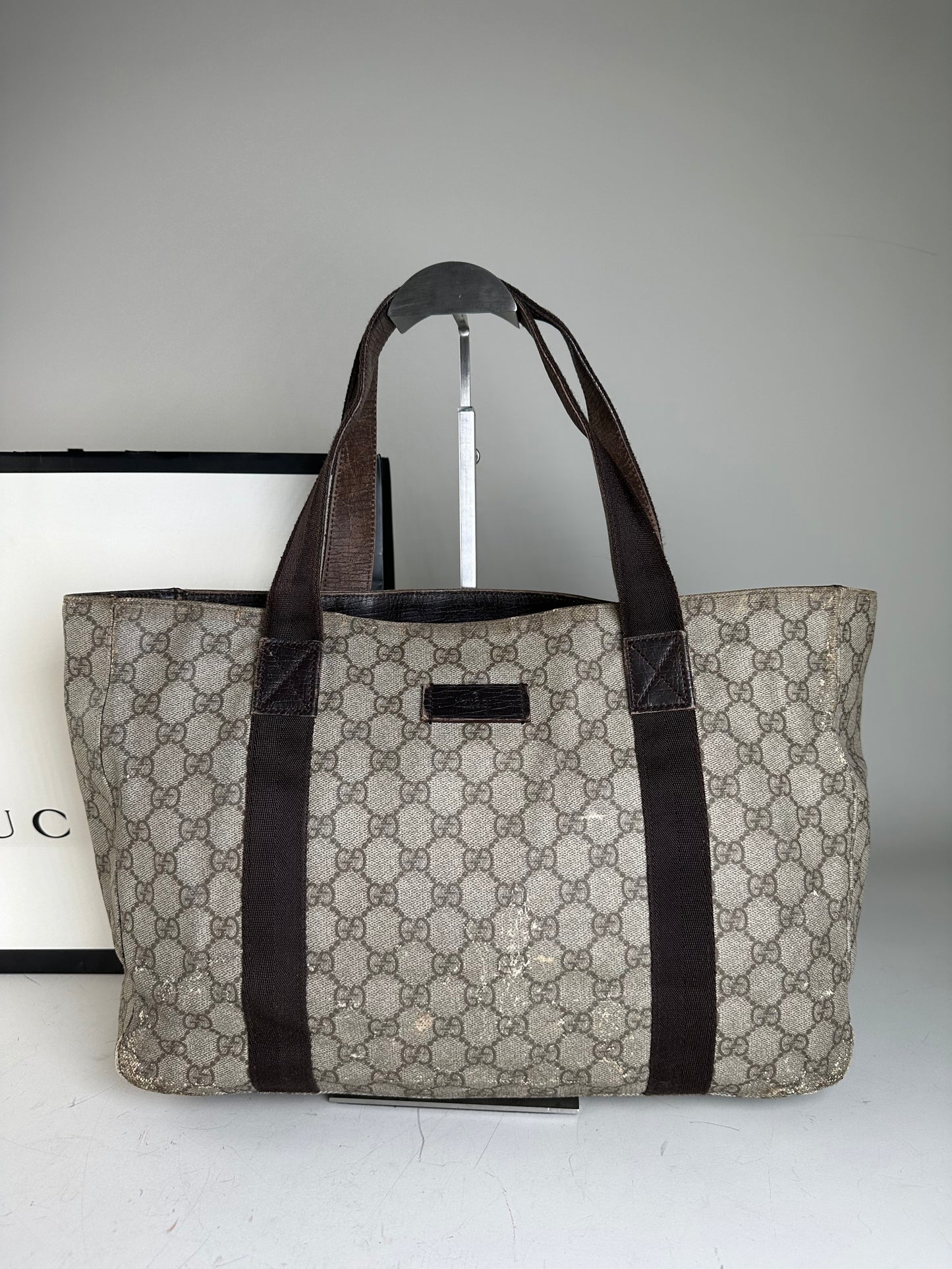 Vintage Gucci GG Supreme Tote Bag Beige Brown