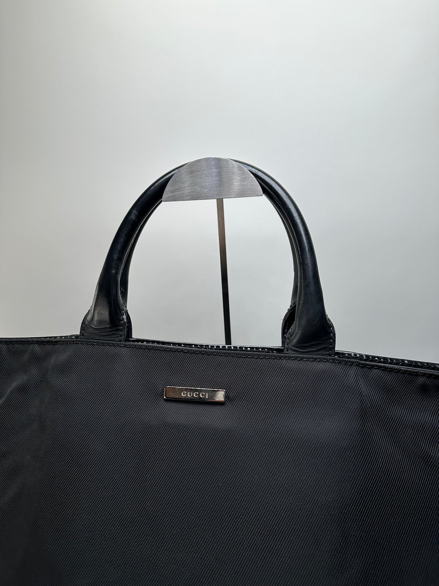 Vintage Gucci Nylon Tote Bag Black Silver