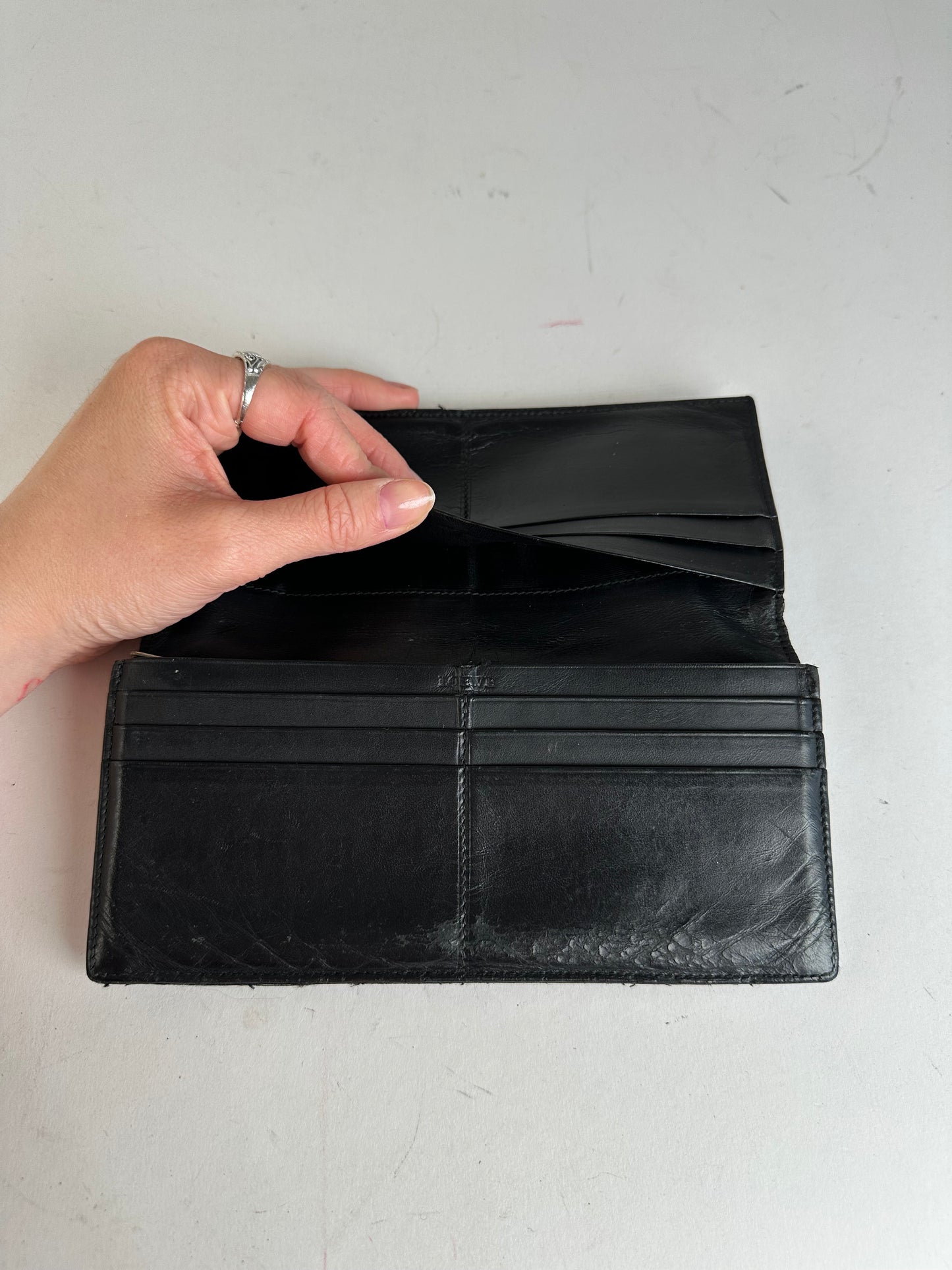 Vintage Loewe Madrid Grained Leather Long Wallet Black