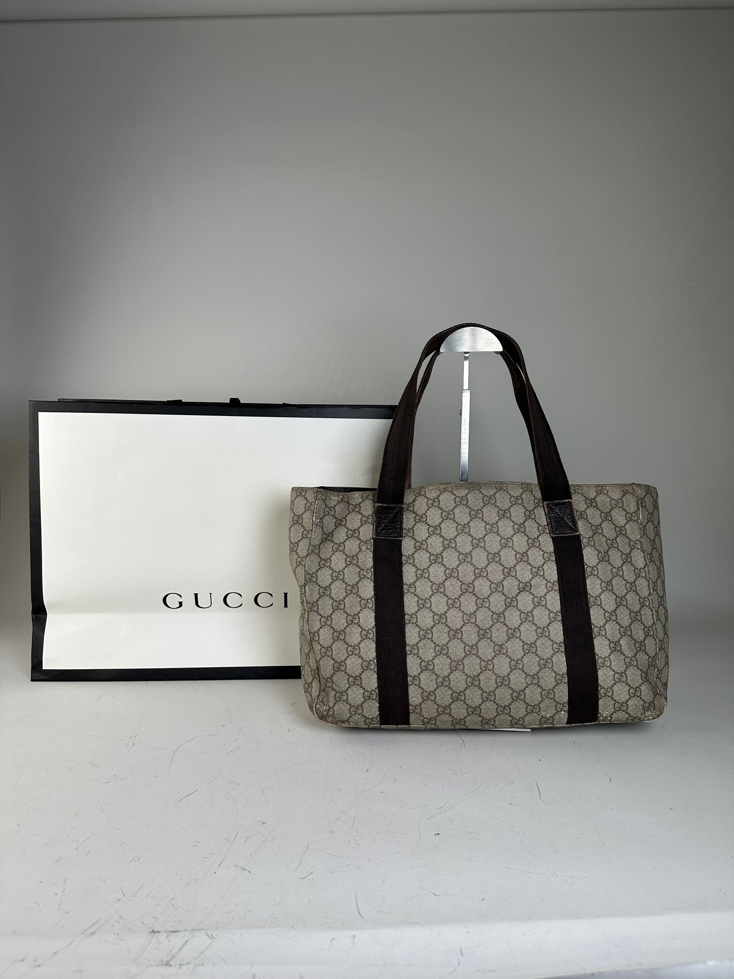Vintage Gucci GG Supreme Tote Bag Beige Brown