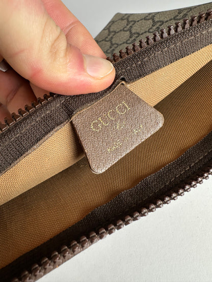 Vintage Gucci Monogram Leather Clutch Grey Brown