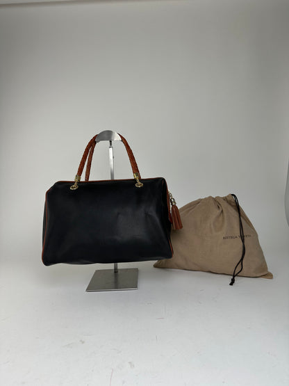 Vintage Bottega Veneta Leather Boston Bag Black Brown