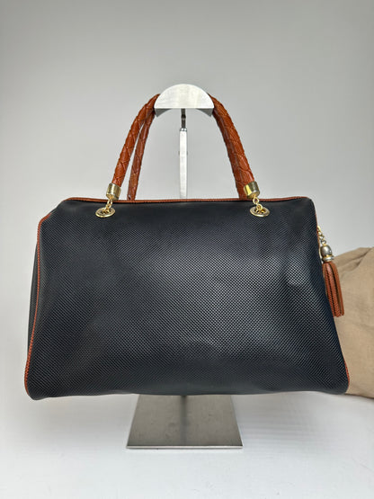 Vintage Bottega Veneta Leather Boston Bag Black Brown
