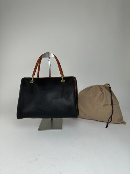 Vintage Bottega Veneta Leather Boston Bag Black Brown