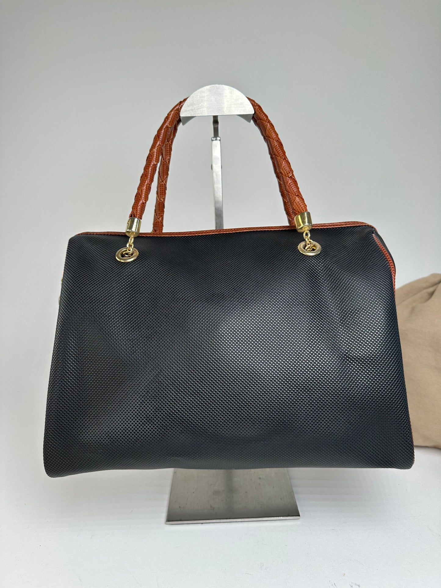 Vintage Bottega Veneta Leather Boston Bag Black Brown