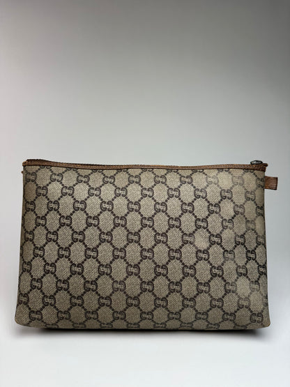 Vintage Gucci Monogram Leather Clutch Grey Brown