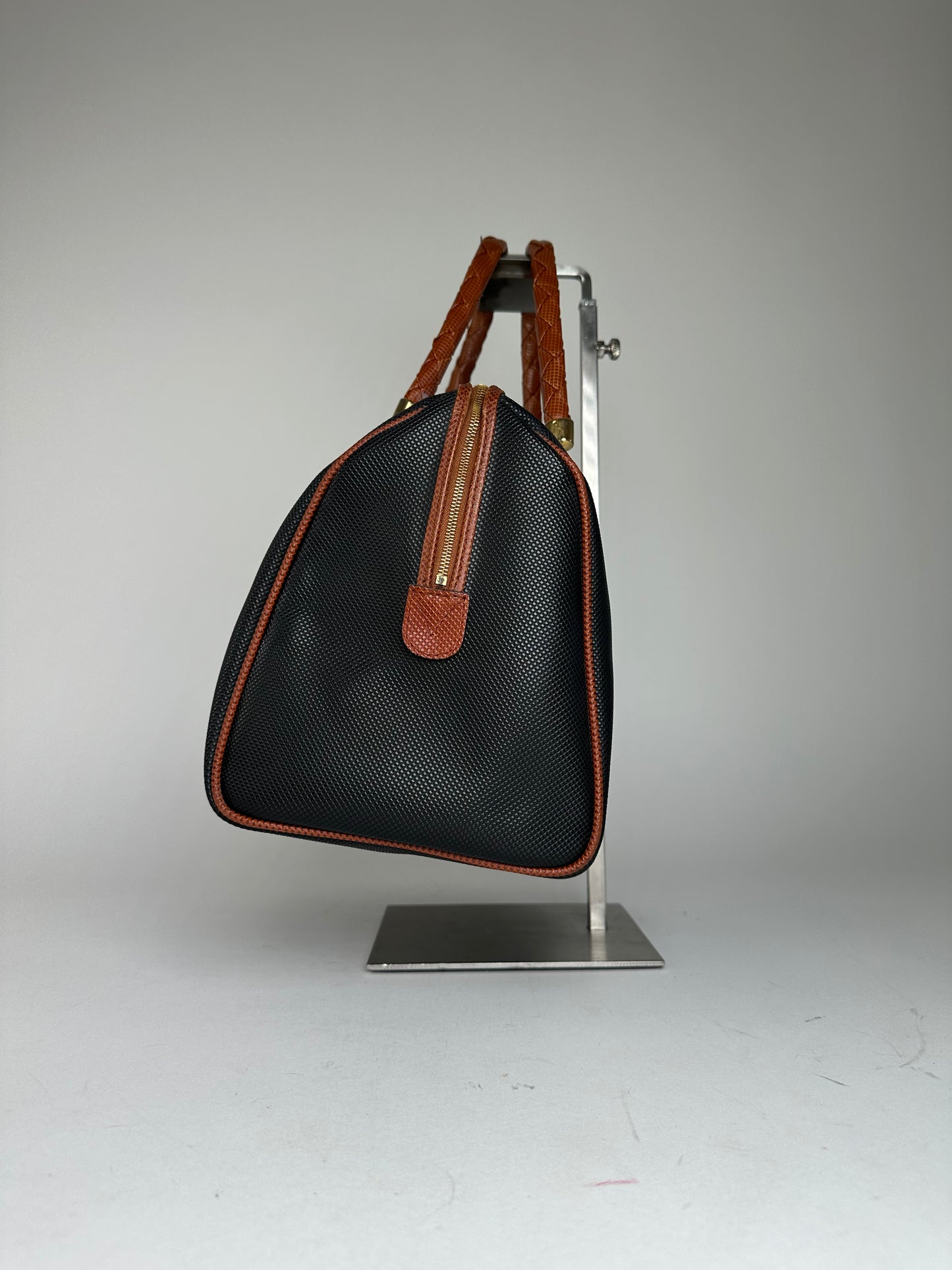 Vintage Bottega Veneta Leather Boston Bag Black Brown