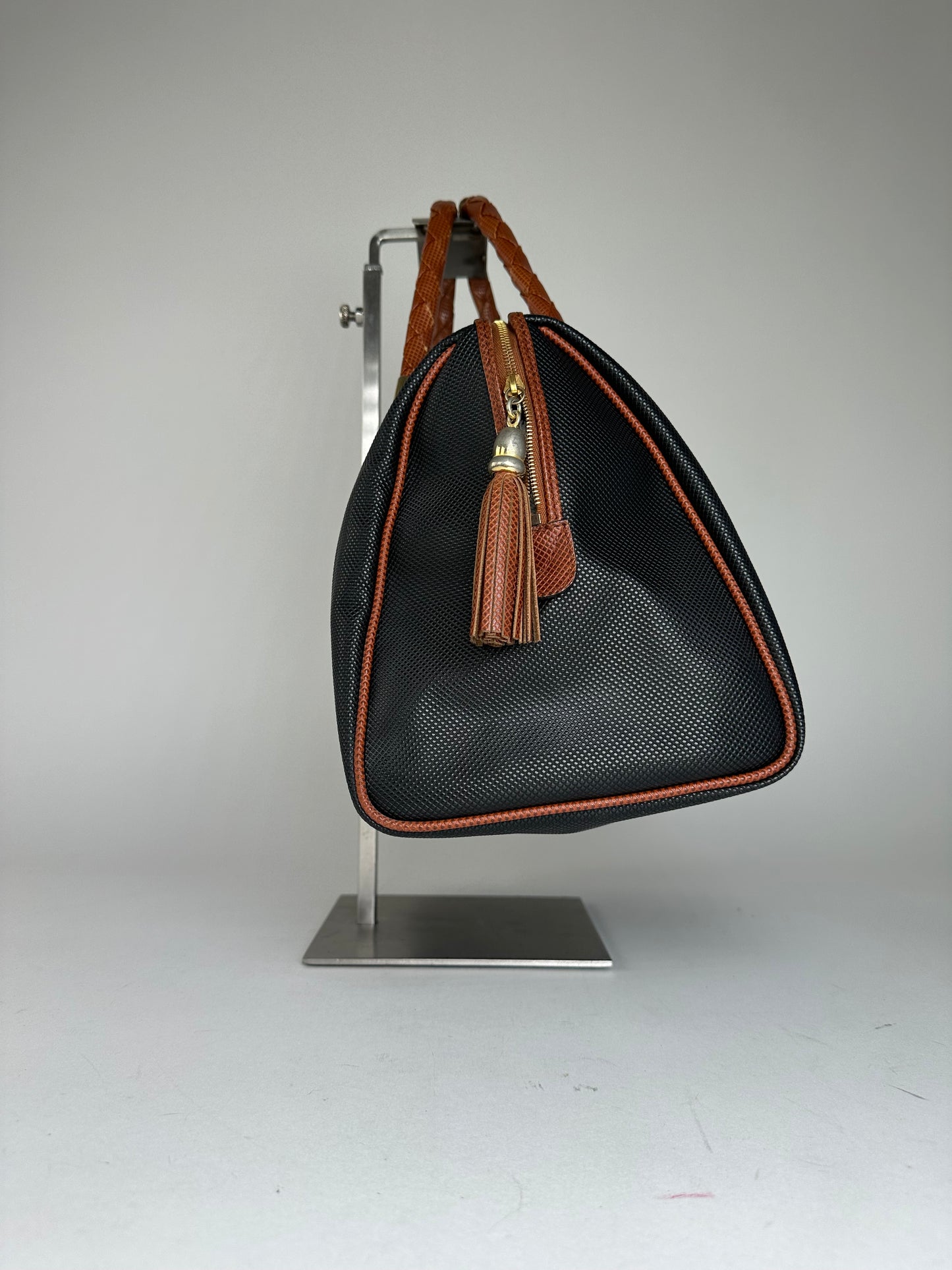 Vintage Bottega Veneta Leather Boston Bag Black Brown