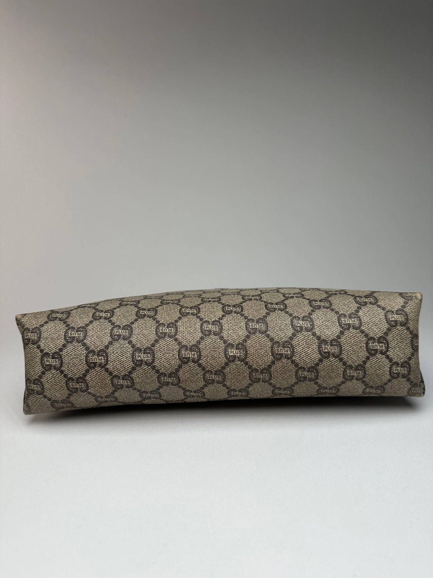 Vintage Gucci Monogram Leather Clutch Grey Brown