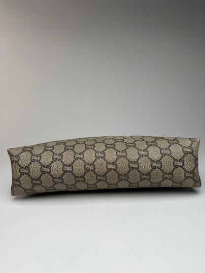 Vintage Gucci Monogram Leather Clutch Grey Brown